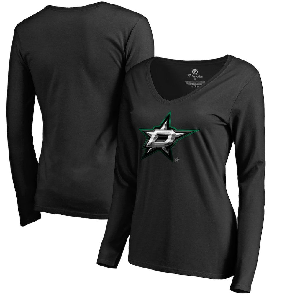 Dallas Stars Women's Midnight Mascot Long Sleeve V-Neck T-Shirt - Black | US 2874643