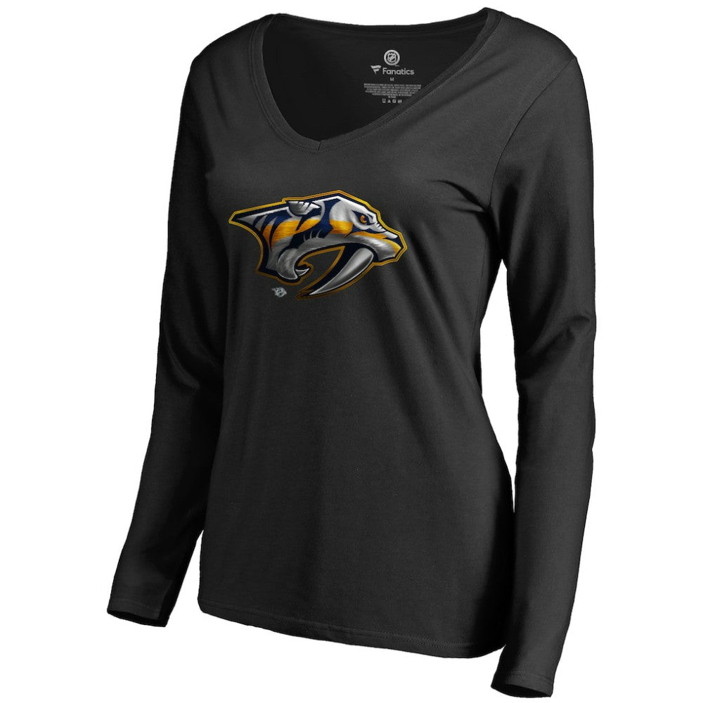 Nashville Predators Women's Midnight Mascot Long Sleeve V-Neck T-Shirt - Black | US 2874650