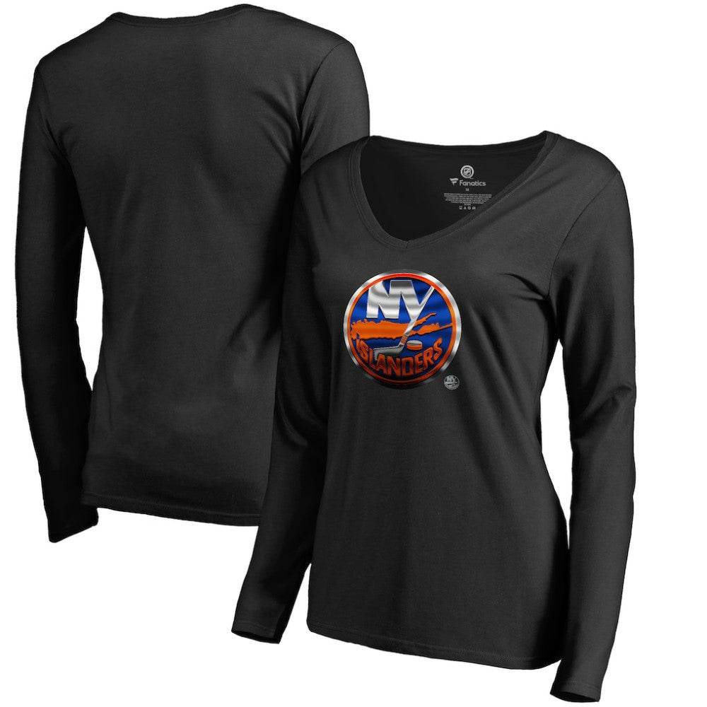 New York Islanders Women's Midnight Mascot Long Sleeve V-Neck T-Shirt - Black | US 2874652
