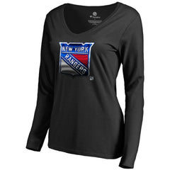New York Rangers Women's Midnight Mascot Long Sleeve V-Neck T-Shirt - Black | US 2874653