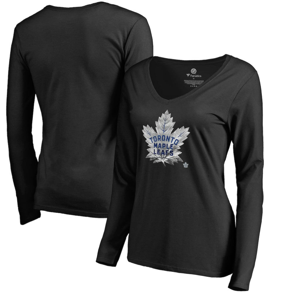 Toronto Maple Leafs Women's Midnight Mascot Long Sleeve V-Neck T-Shirt - Black | US 2874660