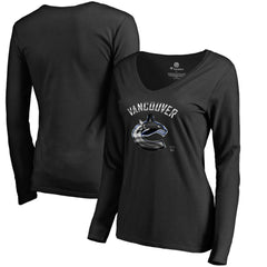 Vancouver Canucks Women's Midnight Mascot Long Sleeve V-Neck T-Shirt - Black | US 2874661