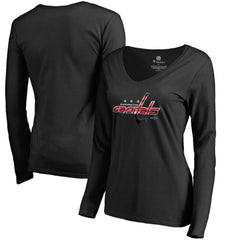 Washington Capitals Women's Midnight Mascot Long Sleeve V-Neck T-Shirt - Black | US 2874663