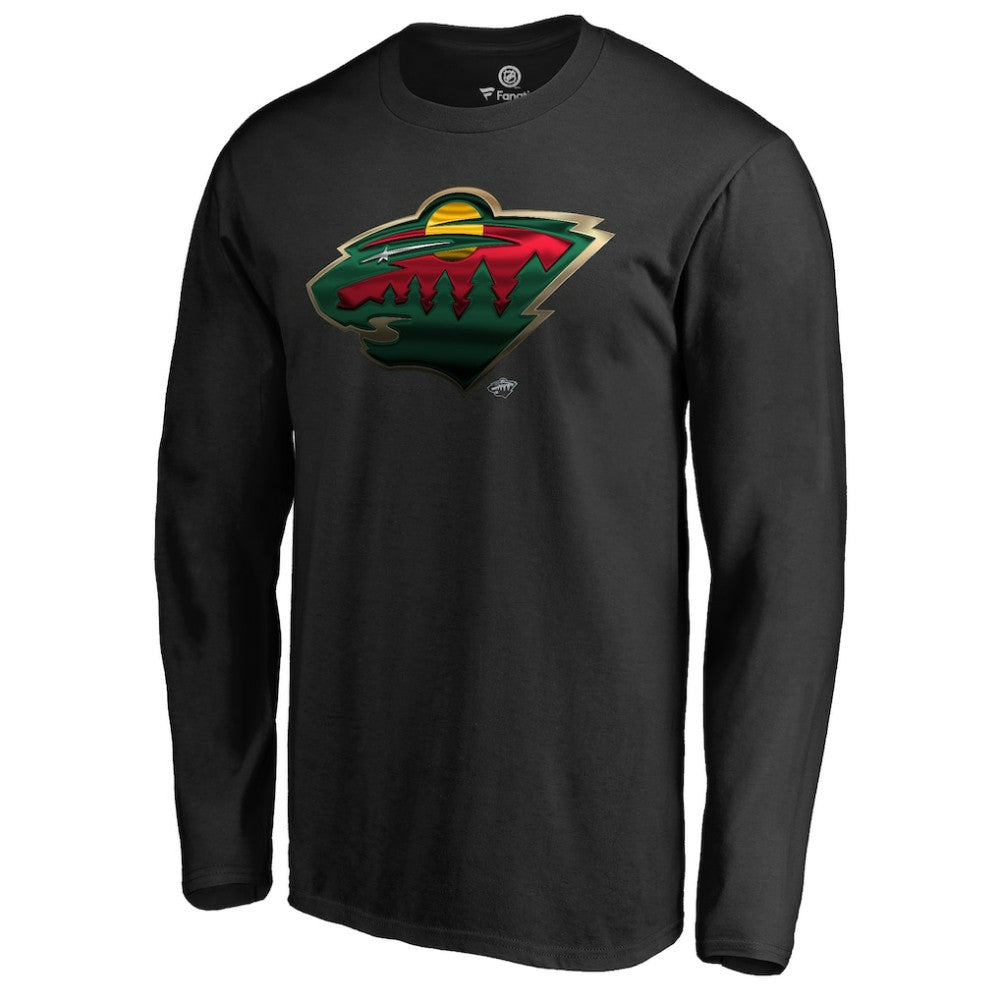 Minnesota Wild Midnight Mascot Long Sleeve T-Shirt - Black | US 2874747
