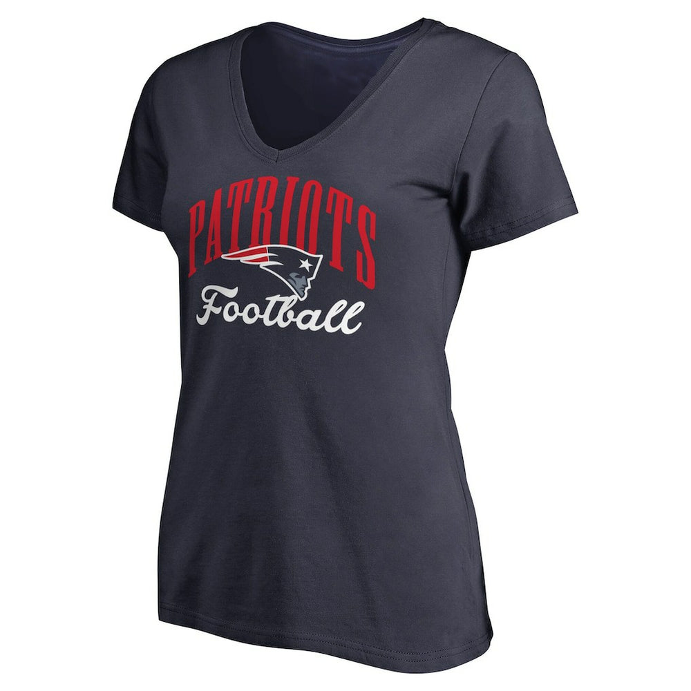 New England Patriots Women's Victory Script V-Neck T-Shirt - Navy T-shirts