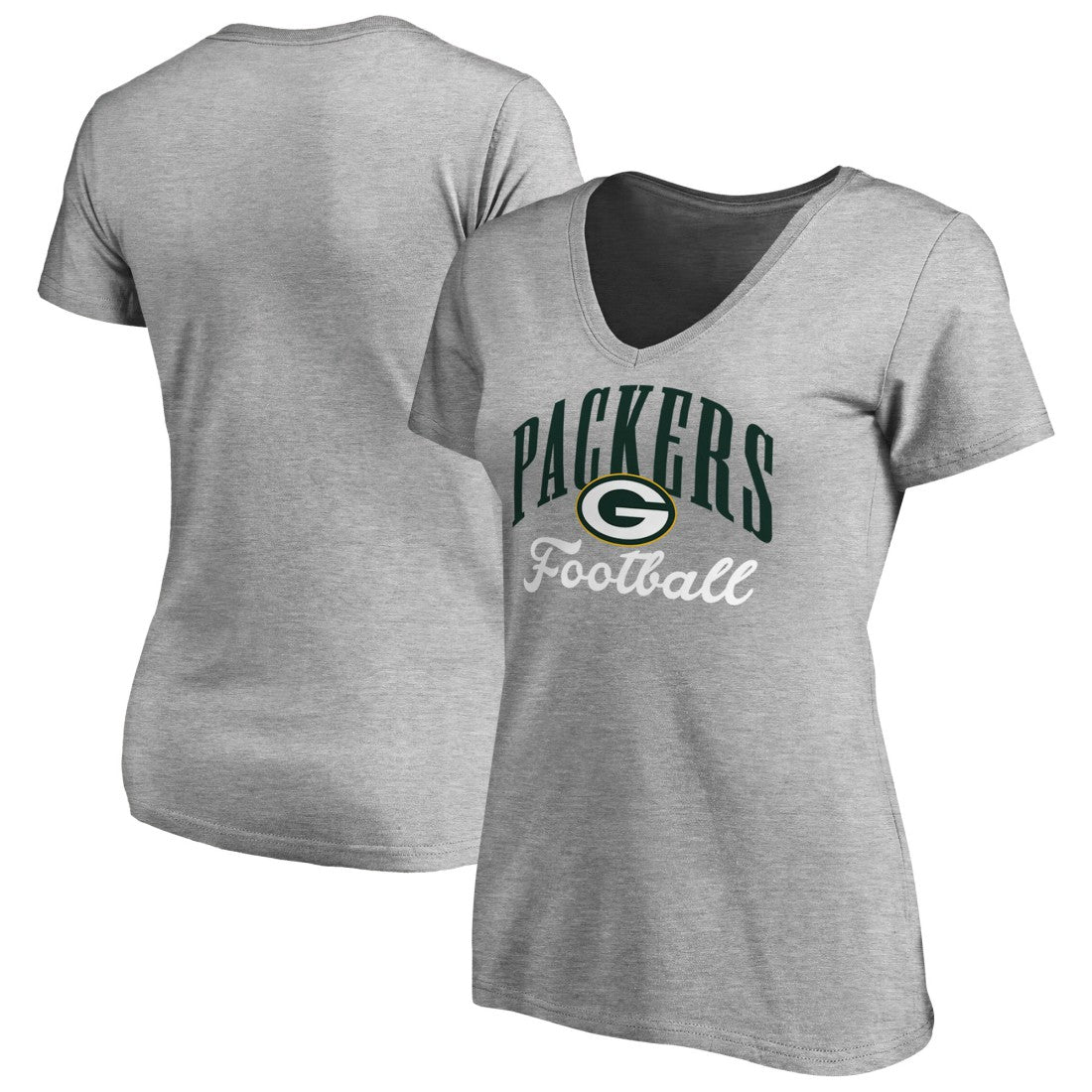 Green Bay Packers Women's Victory Script V-Neck T-Shirt - Heather Gray T-shirts