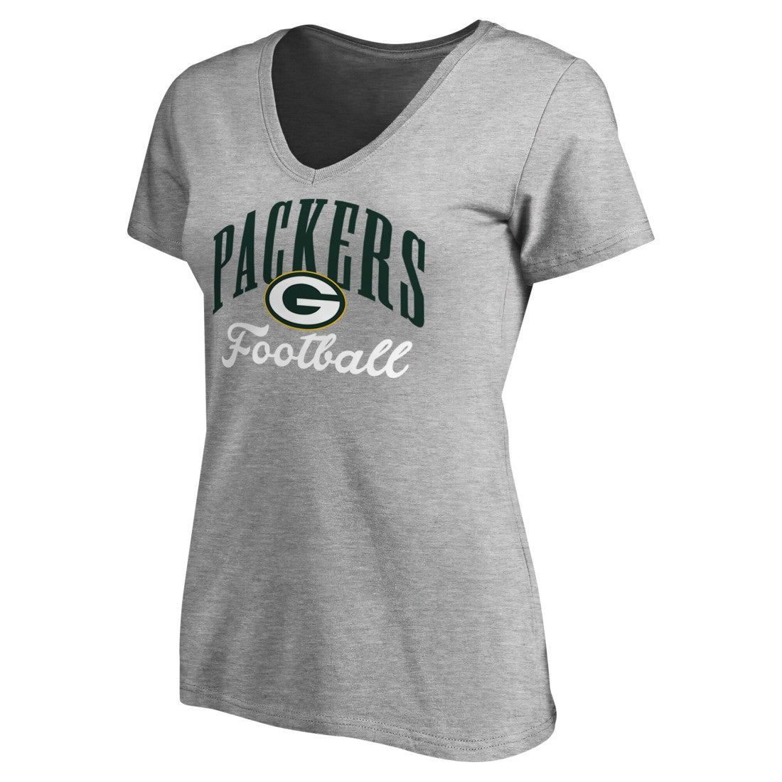 Green Bay Packers Women's Victory Script V-Neck T-Shirt - Heather Gray T-shirts
