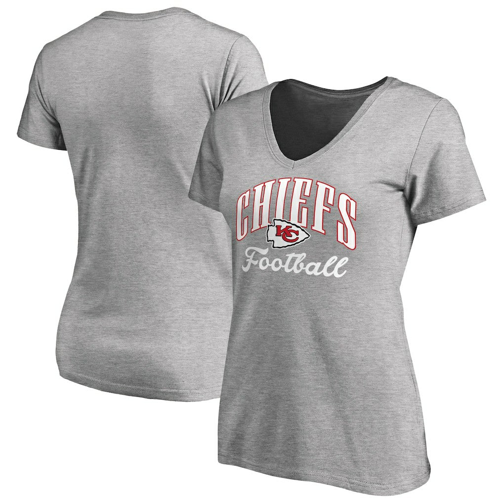 Kansas City Chiefs Women's Victory Script V-Neck T-Shirt - Heathered Gray T-shirts