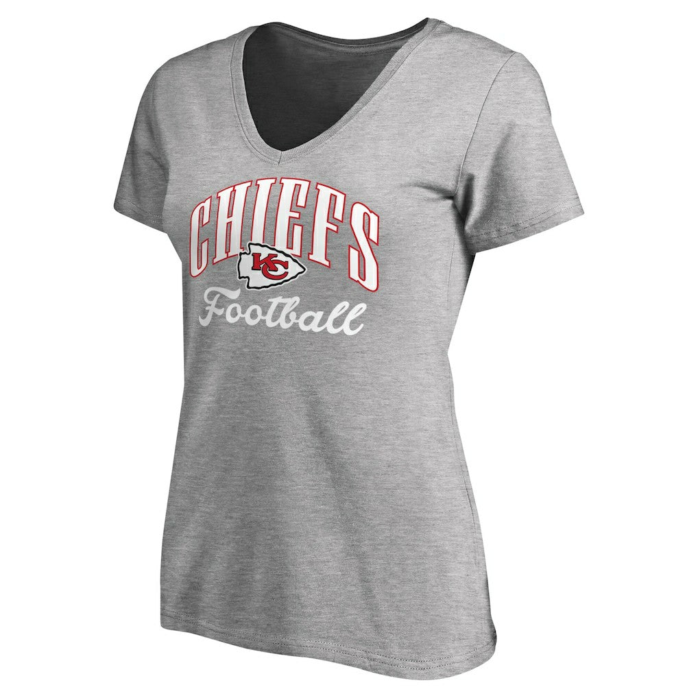 Kansas City Chiefs Women's Victory Script V-Neck T-Shirt - Heathered Gray T-shirts