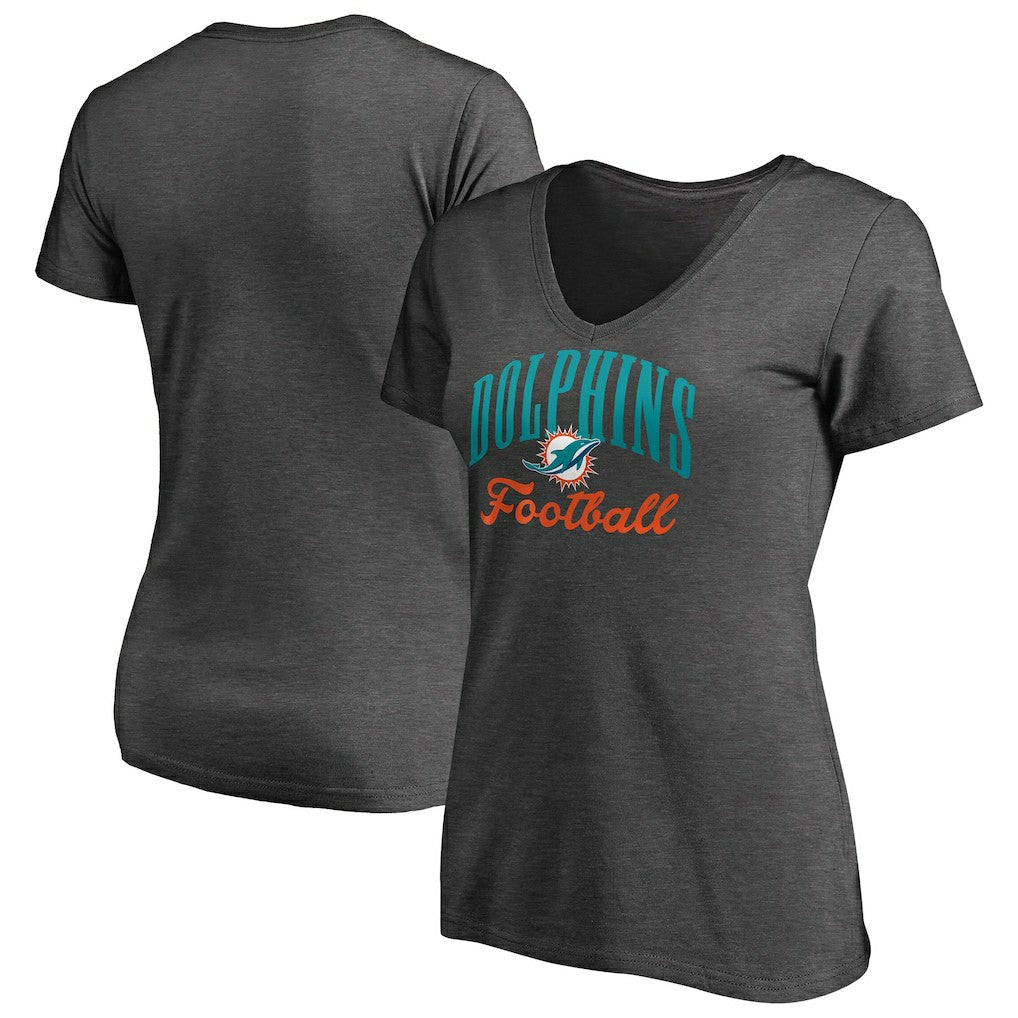 Miami Dolphins Women's Victory Script V-Neck T-Shirt - Heathered Gray T-shirts