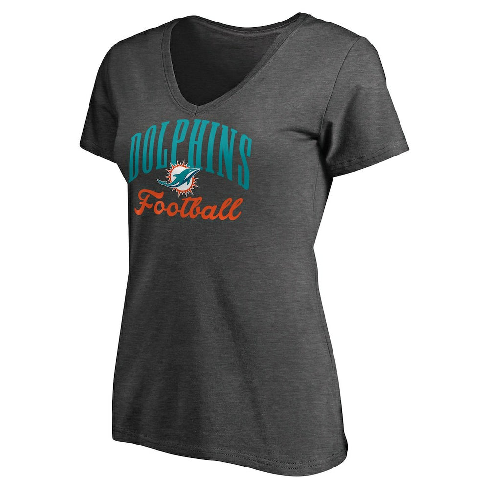 Miami Dolphins Women's Victory Script V-Neck T-Shirt - Heathered Gray T-shirts