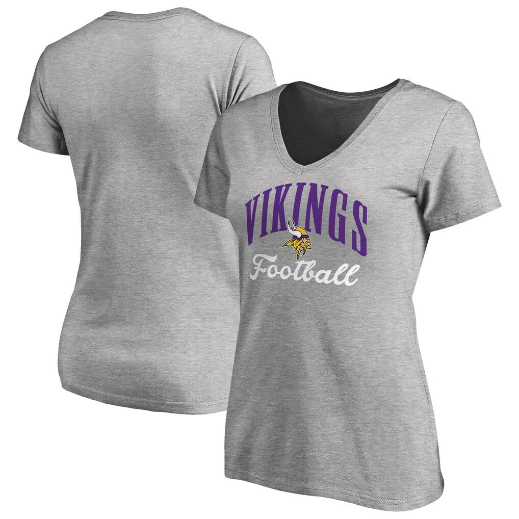 Minnesota Vikings Women's Victory Script V-Neck T-Shirt - Heather Gray T-shirts