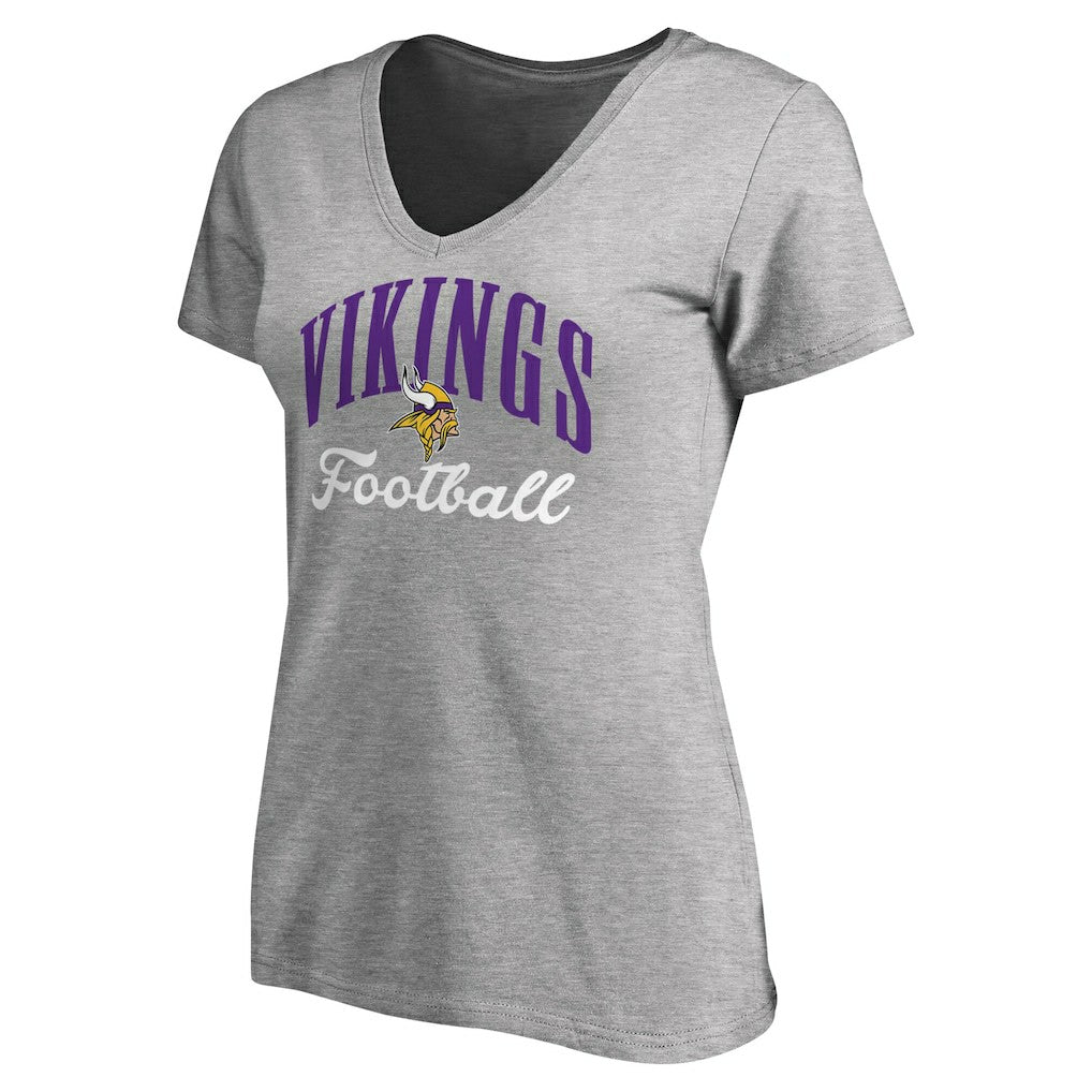 Minnesota Vikings Women's Victory Script V-Neck T-Shirt - Heather Gray T-shirts