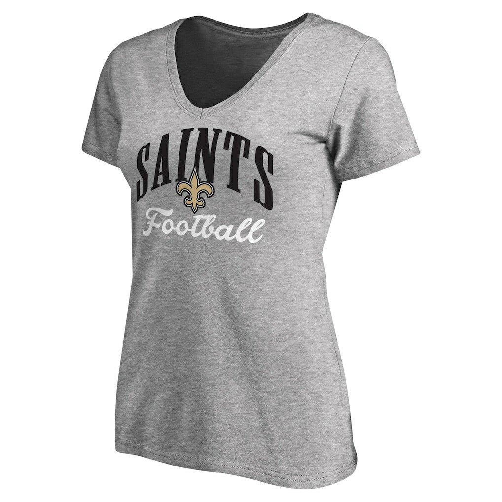 New Orleans Saints Women's Victory Script V-Neck T-Shirt - Heather Gray T-shirts