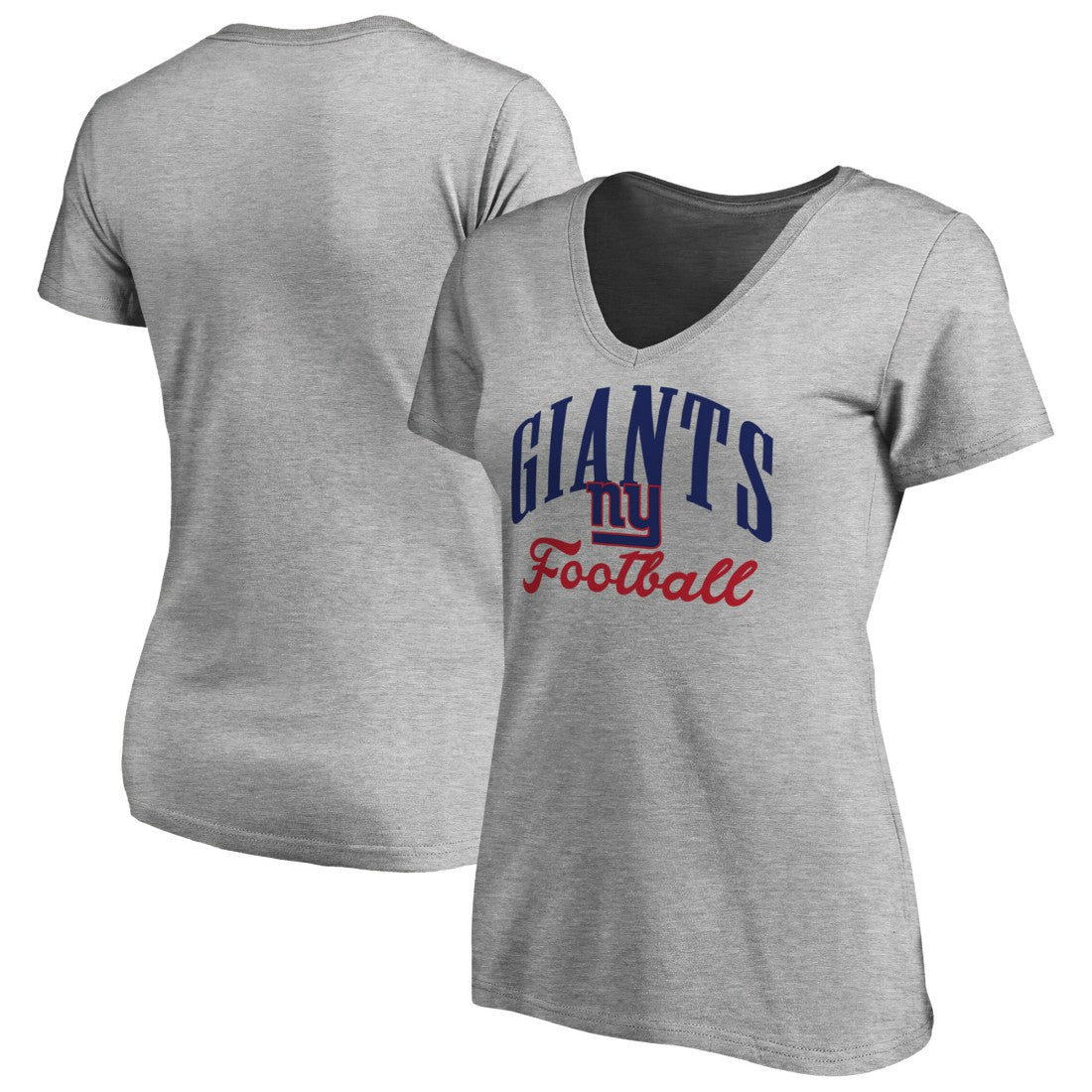 New York Giants Women's Victory Script V-Neck T-Shirt - Heather Gray T-shirts