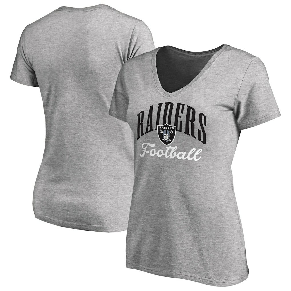 Las Vegas Raiders Women's Victory Script V-Neck T-Shirt - Heather Gray T-shirts
