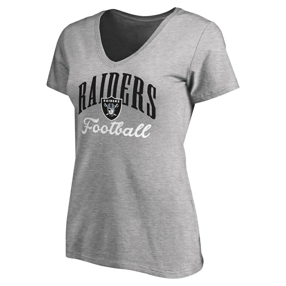 Las Vegas Raiders Women's Victory Script V-Neck T-Shirt - Heather Gray T-shirts