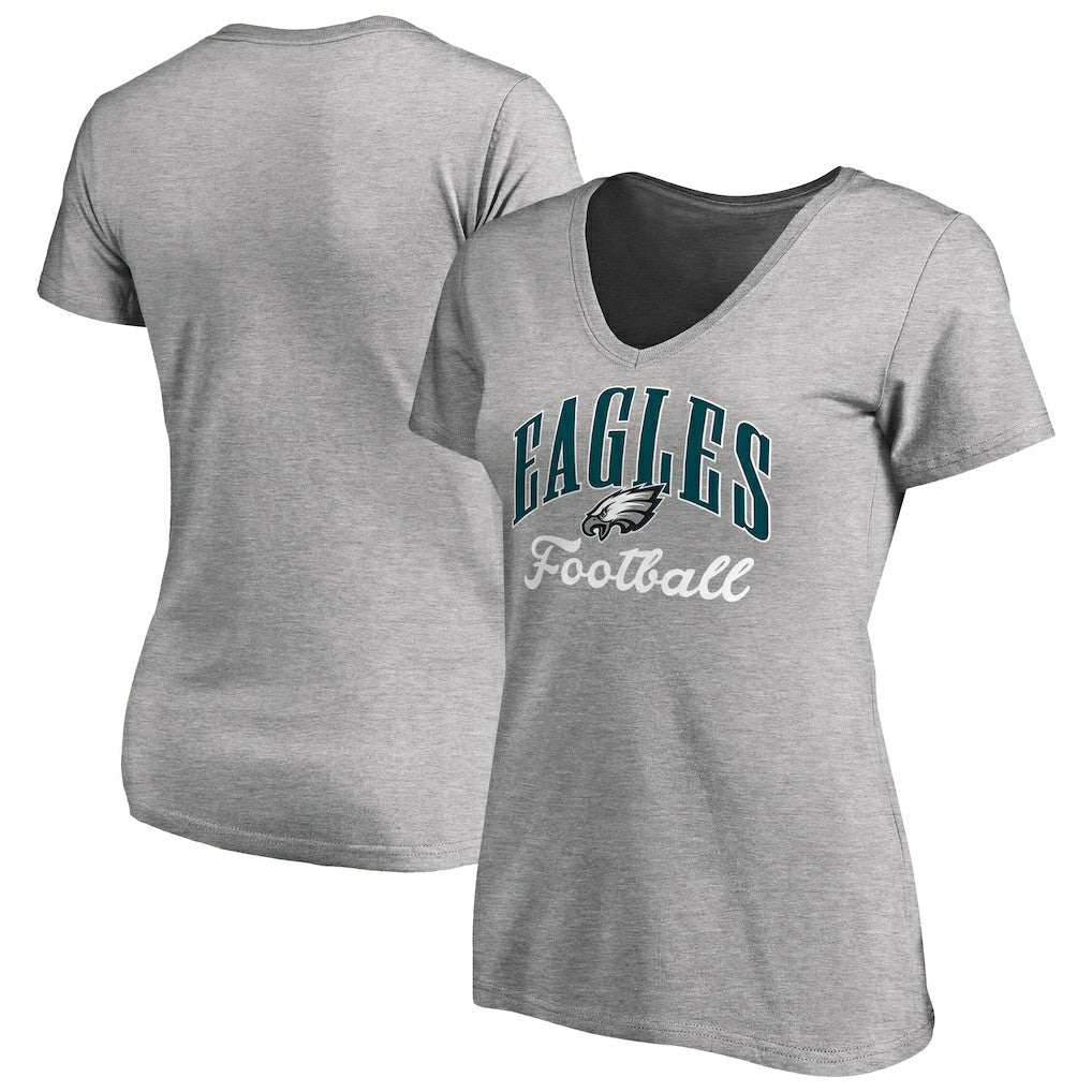 Philadelphia Eagles Women's Victory Script V-Neck T-Shirt - Heathered Gray T-shirts