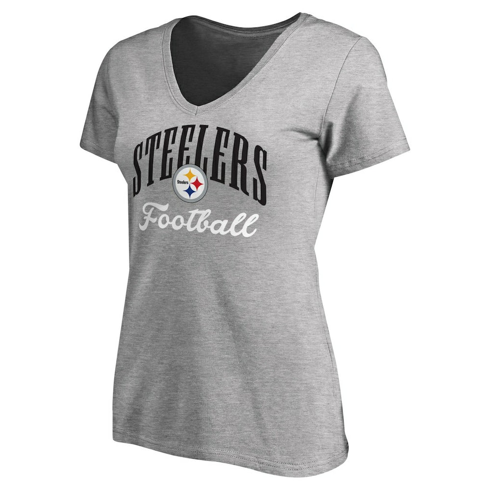 Pittsburgh Steelers Women's Victory Script V-Neck T-Shirt - Heather Gray T-shirts