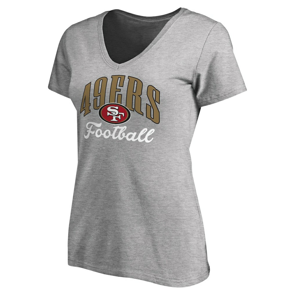 San Francisco 49ers Women's Victory Script V-Neck T-Shirt - Heathered Gray T-shirts