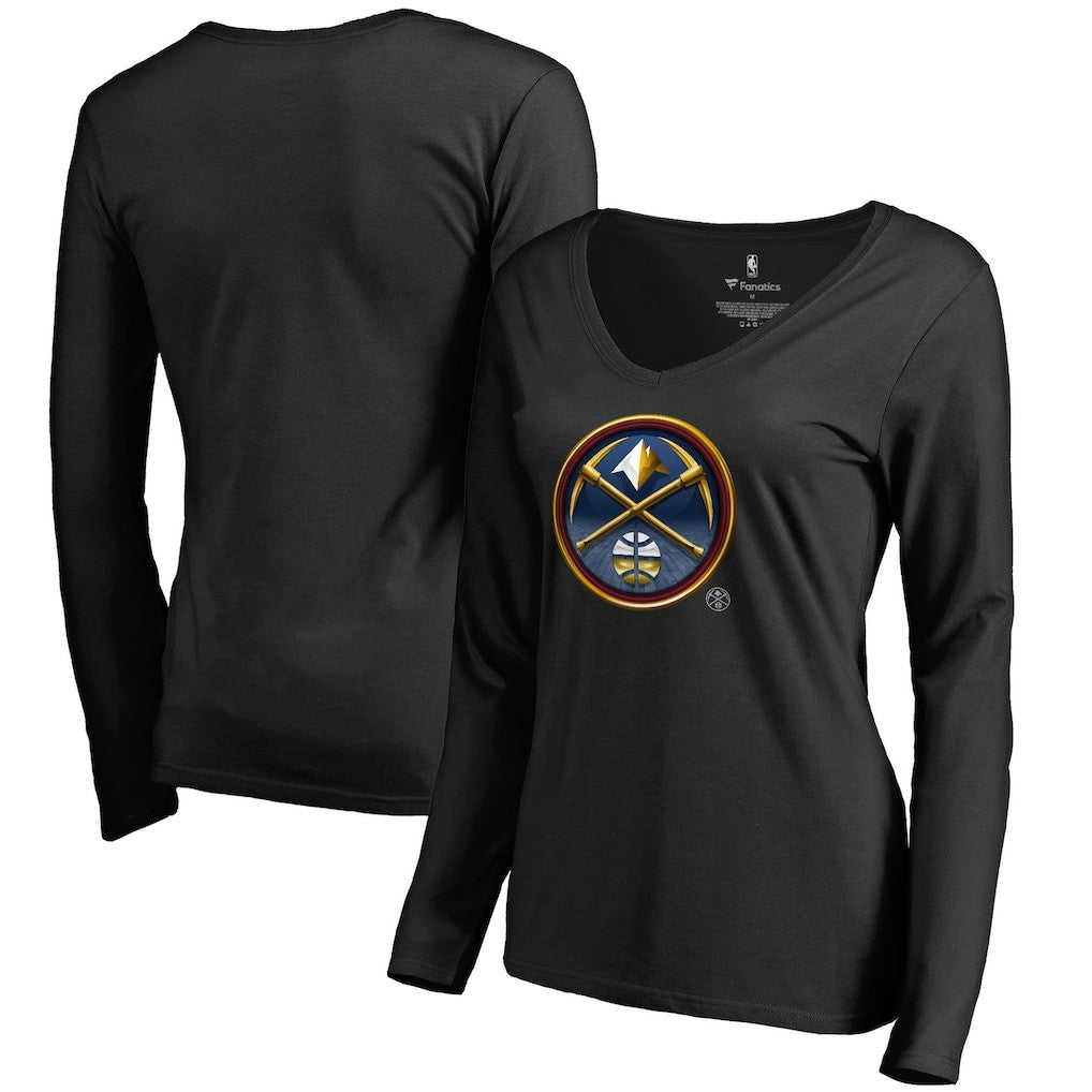 Denver Nuggets Women's Midnight Mascot Long Sleeve V-Neck T-Shirt Black