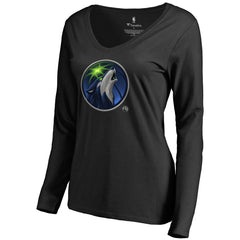 Minnesota Timberwolves Women's Midnight Mascot Long Sleeve V-Neck T-Shirt Black outlet