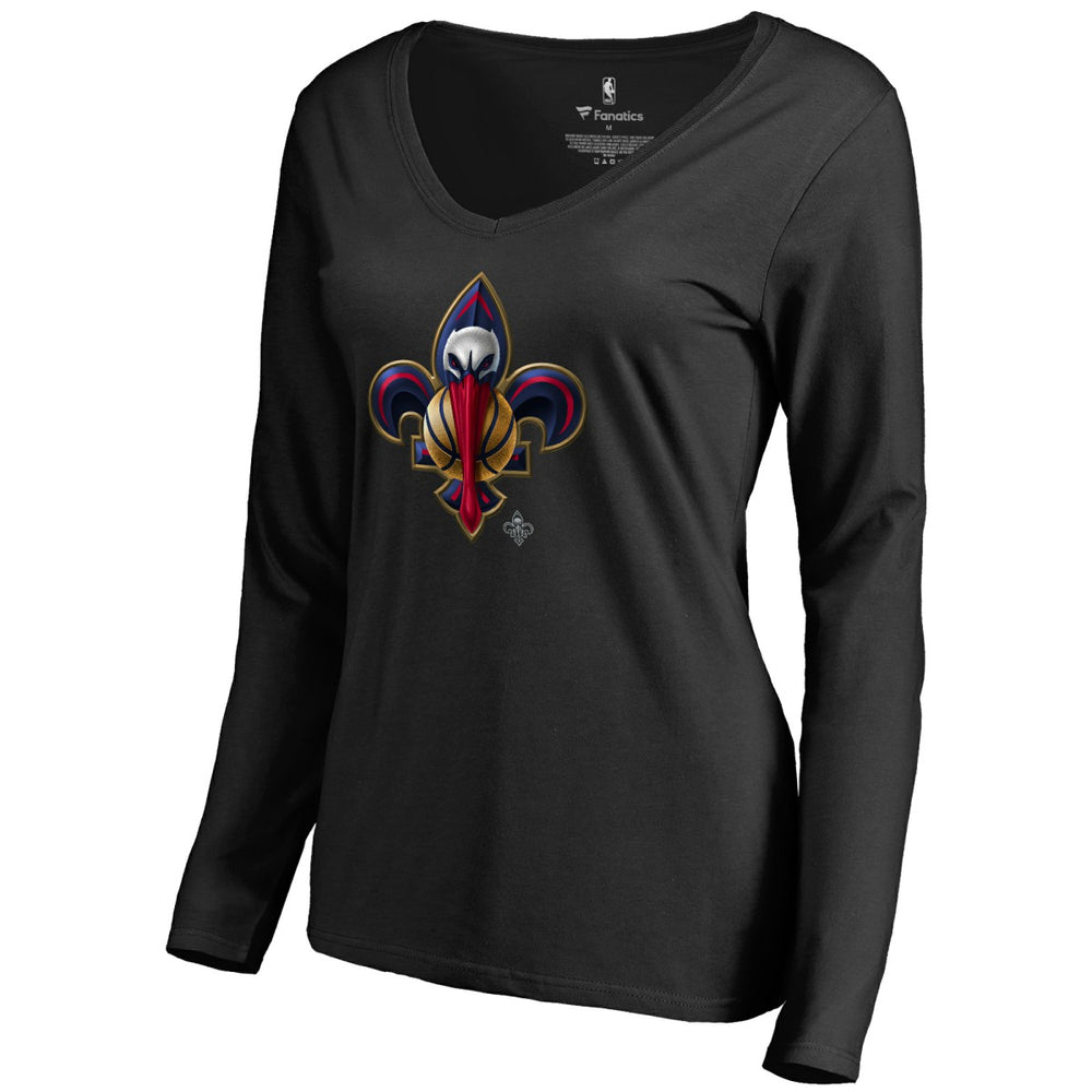 New Orleans Pelicans Women's Midnight Mascot Long Sleeve V-Neck T-Shirt Black
