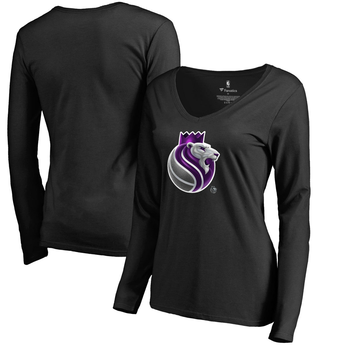 Sacramento Kings Women's Midnight Mascot Long Sleeve V-Neck T-Shirt Black