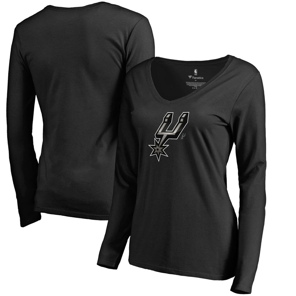 San Antonio Spurs Women's Midnight Mascot Long Sleeve V-Neck T-Shirt Black outlet