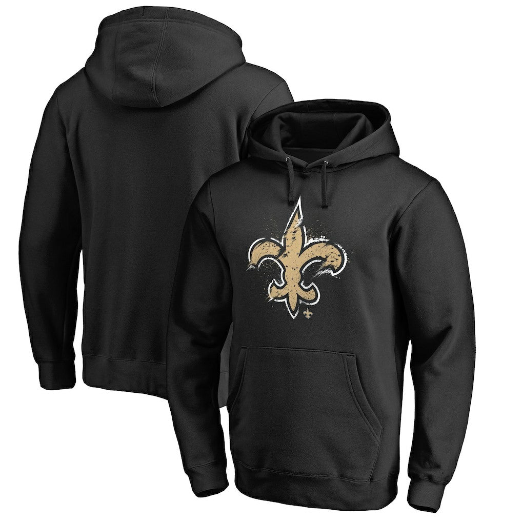 New Orleans Saints Splatter Logo Pullover Hoodie - Black Hoodies