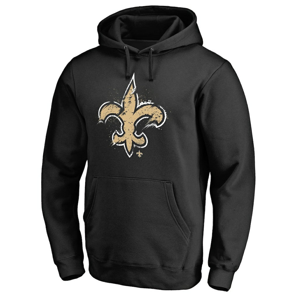 New Orleans Saints Splatter Logo Pullover Hoodie - Black Hoodies
