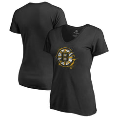 Boston Bruins Women's Splatter Logo V-Neck T-Shirt - Black | US 2902300