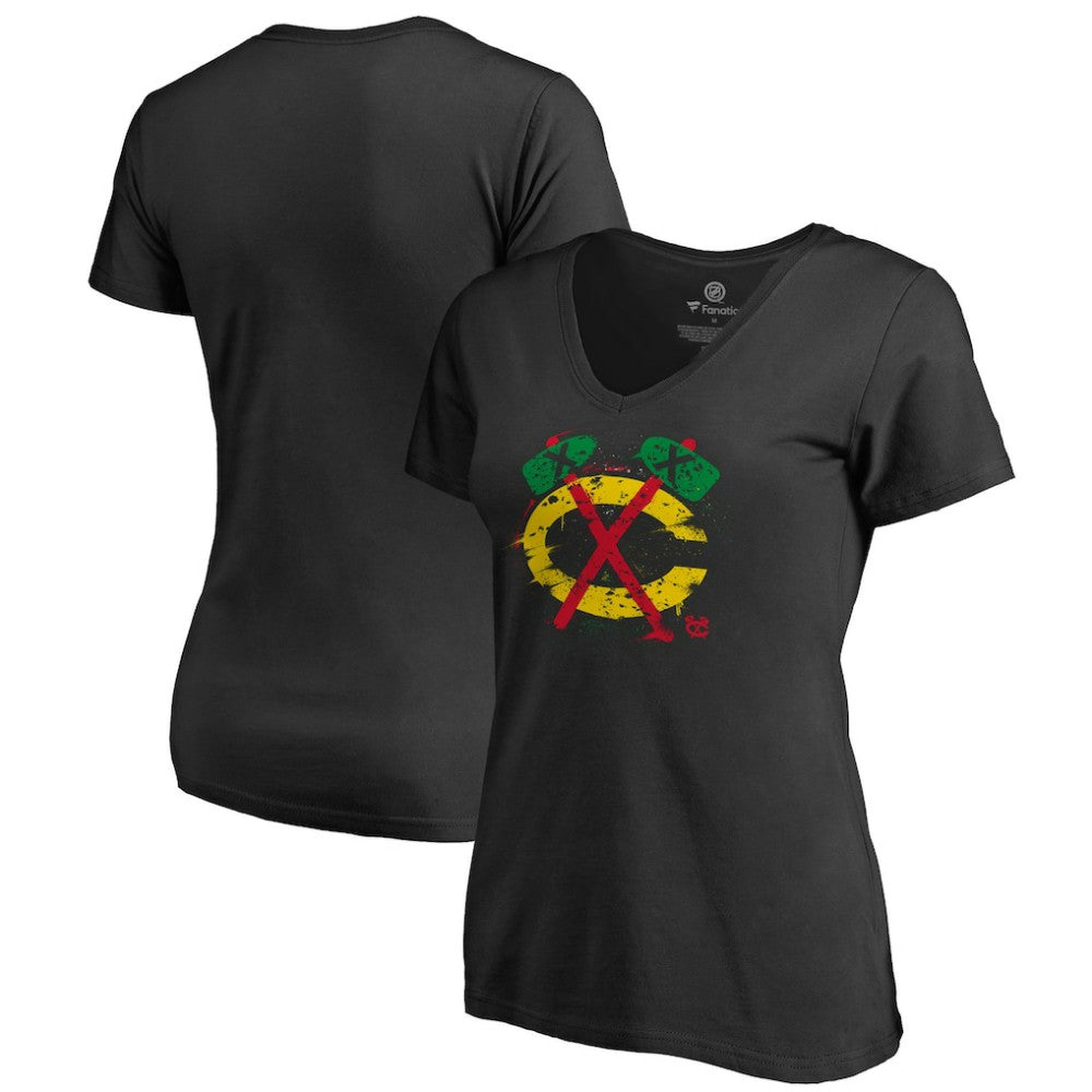 Chicago Blackhawks Women's Splatter Logo V-Neck T-Shirt - Black | US 2902304