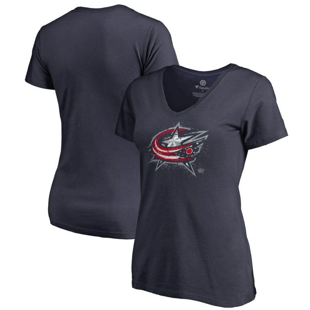 Columbus Blue Jackets Women's Splatter Logo V-Neck T-Shirt - Navy | US 2902306