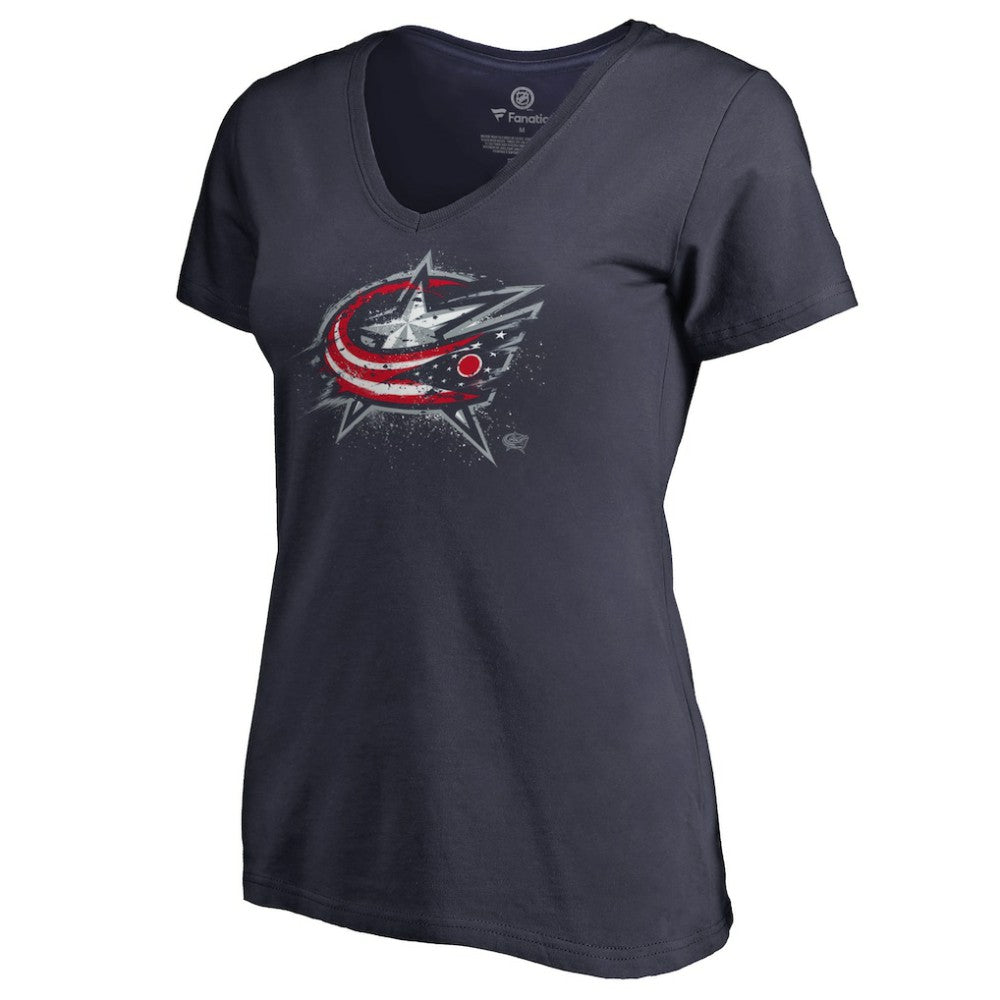 Columbus Blue Jackets Women's Splatter Logo V-Neck T-Shirt - Navy | US 2902306