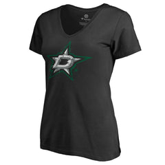 Dallas Stars Women's Splatter Logo V-Neck T-Shirt - Black | US 2902307