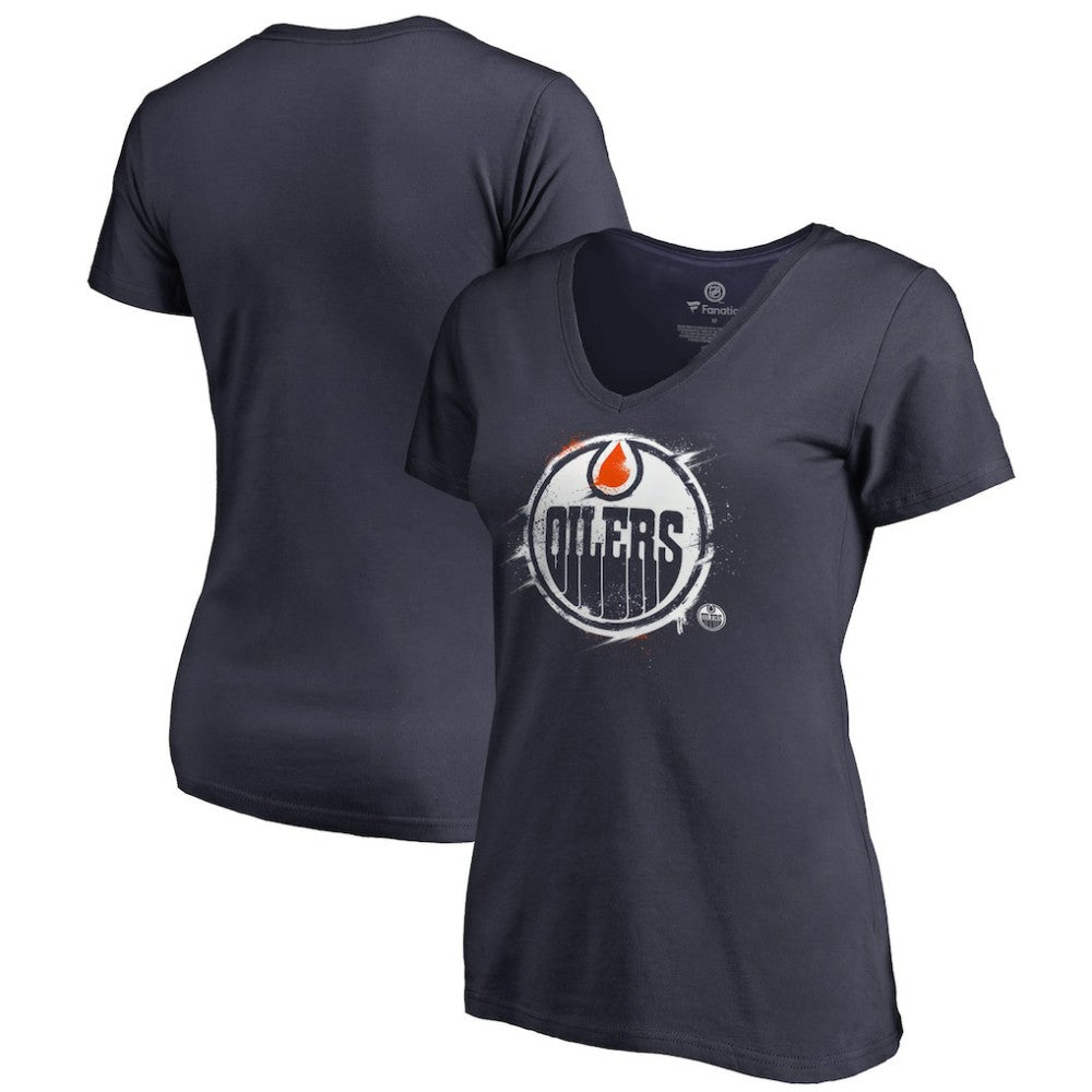 Edmonton Oilers Women's Splatter Logo V-Neck T-Shirt - Navy | US 2902309