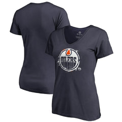 Edmonton Oilers Women's Splatter Logo V-Neck T-Shirt - Navy | US 2902309