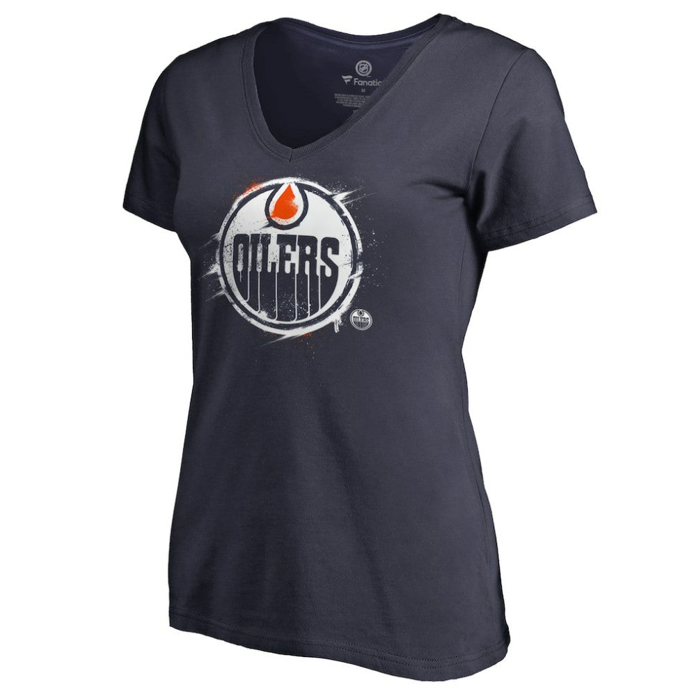 Edmonton Oilers Women's Splatter Logo V-Neck T-Shirt - Navy | US 2902309