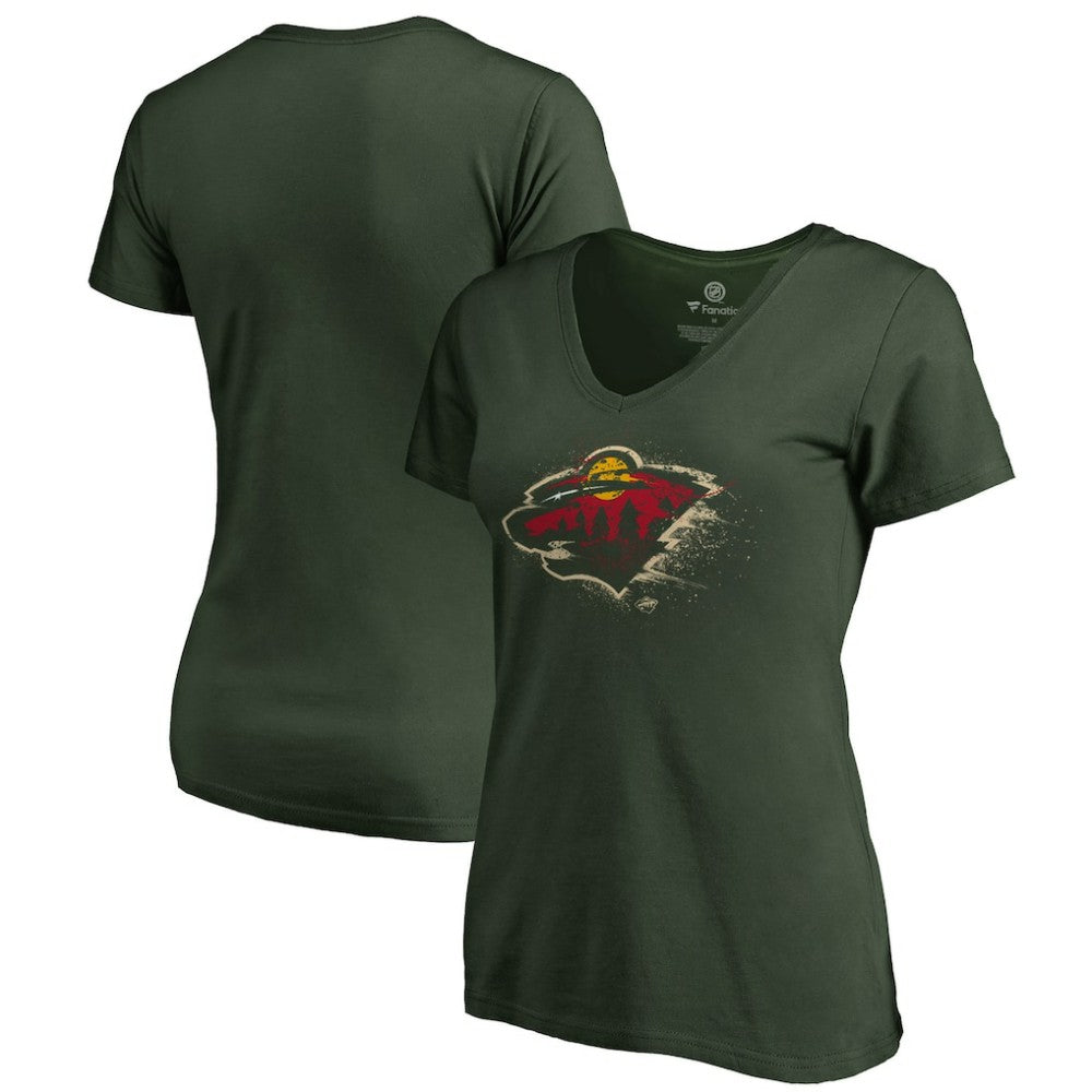 Minnesota Wild Women's Splatter Logo V-Neck T-Shirt - Green | US 2902312