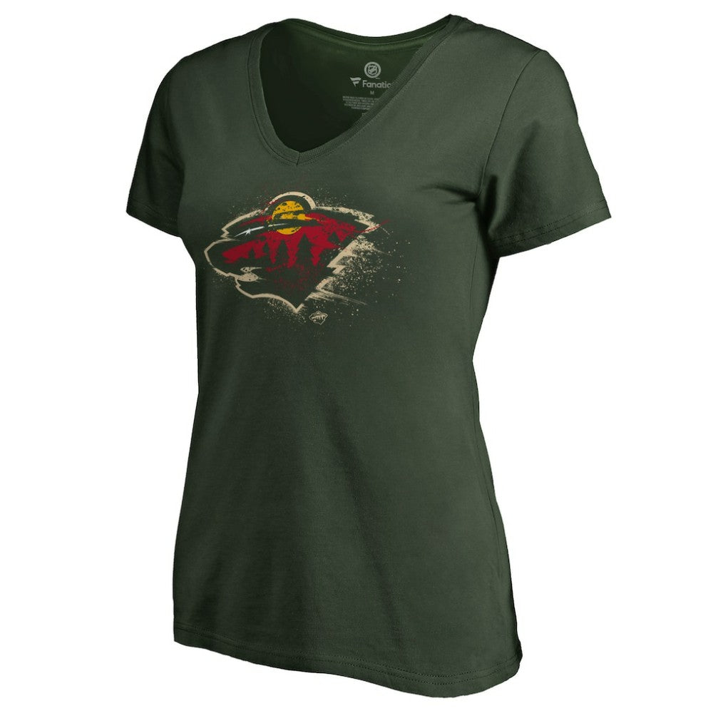 Minnesota Wild Women's Splatter Logo V-Neck T-Shirt - Green | US 2902312