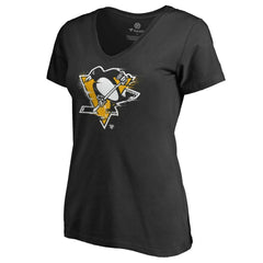 Pittsburgh Penguins Women's Splatter Logo V-Neck T-Shirt - Black | US 2902320