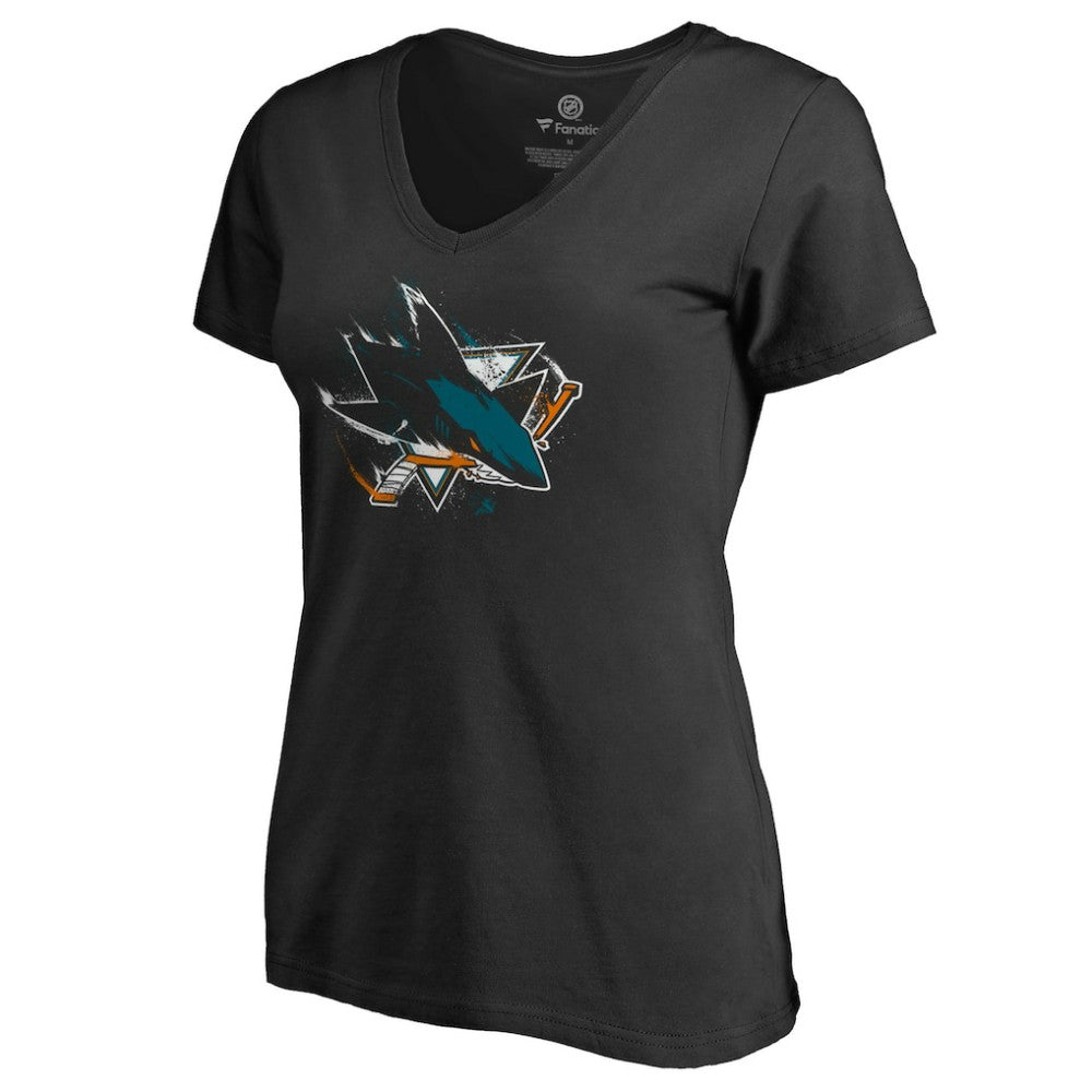 San Jose Sharks Women's Splatter Logo V-Neck T-Shirt - Black | US 2902321