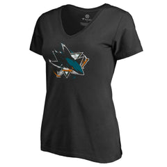 San Jose Sharks Women's Splatter Logo V-Neck T-Shirt - Black | US 2902321