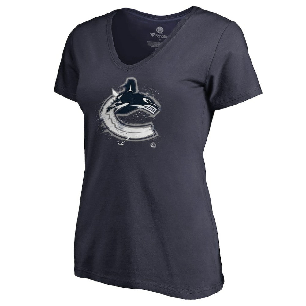 Vancouver Canucks Women's Splatter Logo V-Neck T-Shirt - Navy | US 2902325