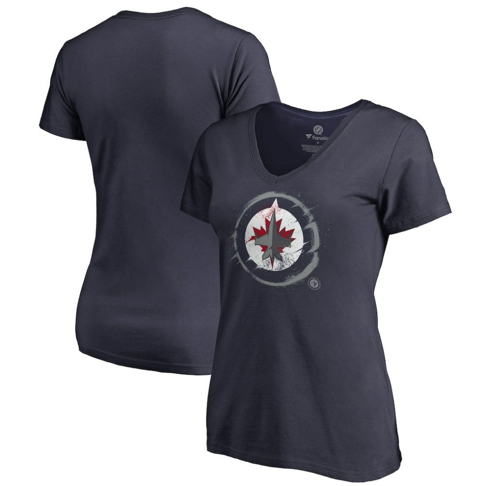 Winnipeg Jets Women's Splatter Logo V-Neck T-Shirt - Navy | US 2902328