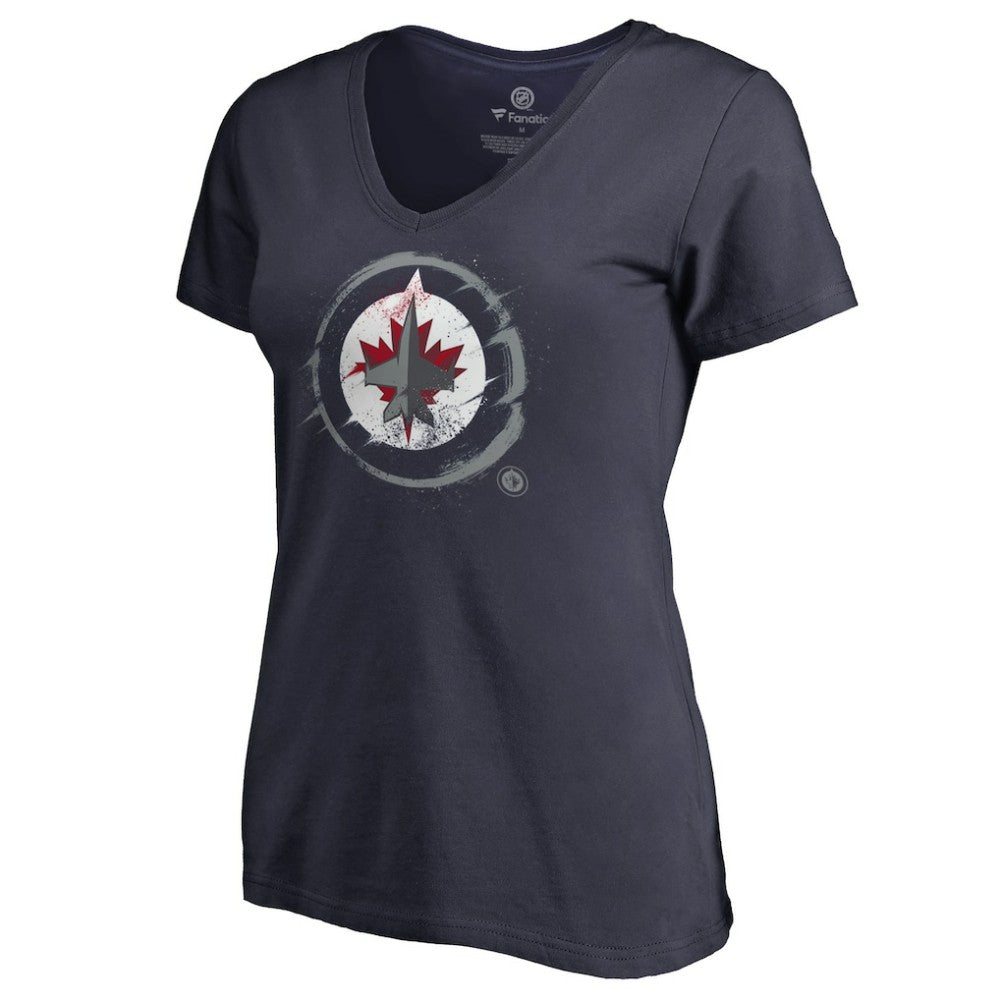 Winnipeg Jets Women's Splatter Logo V-Neck T-Shirt - Navy | US 2902328