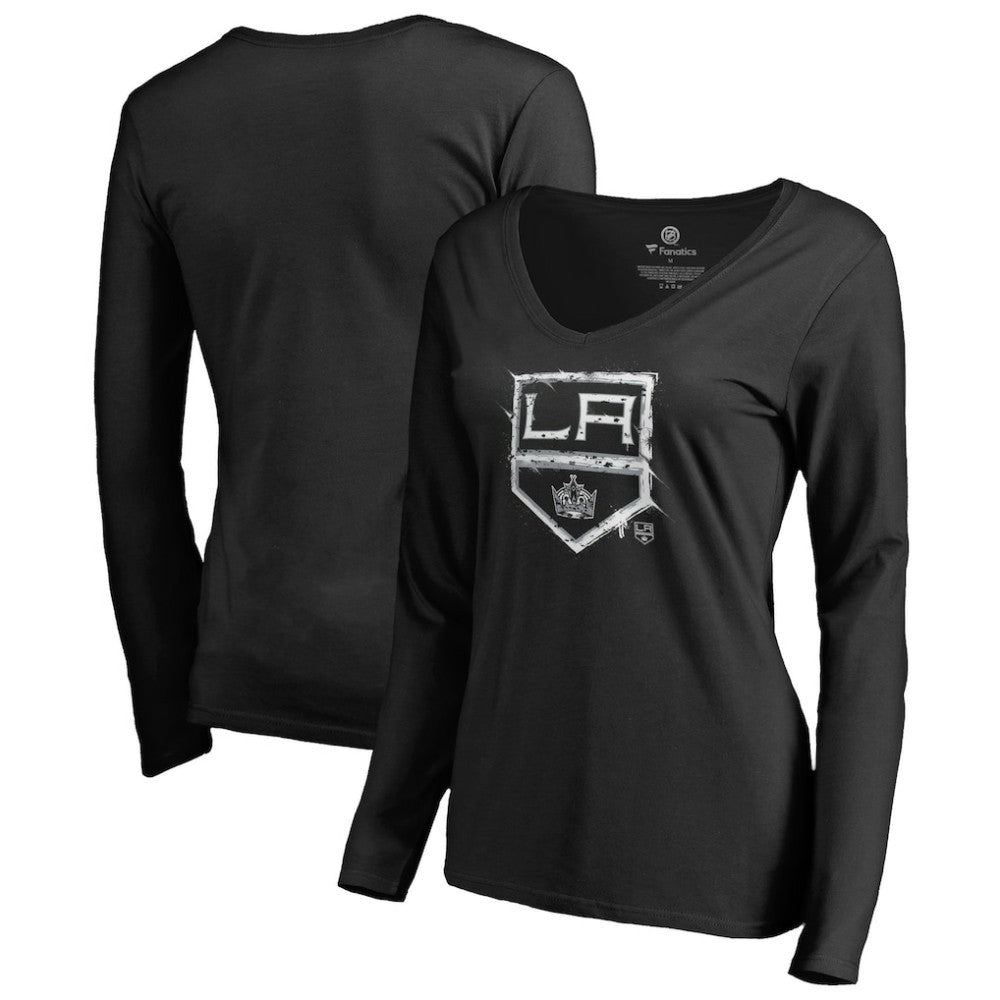 Los Angeles Kings Women's Splatter Logo V-Neck Long Sleeve T-Shirt - Black | US 2902342