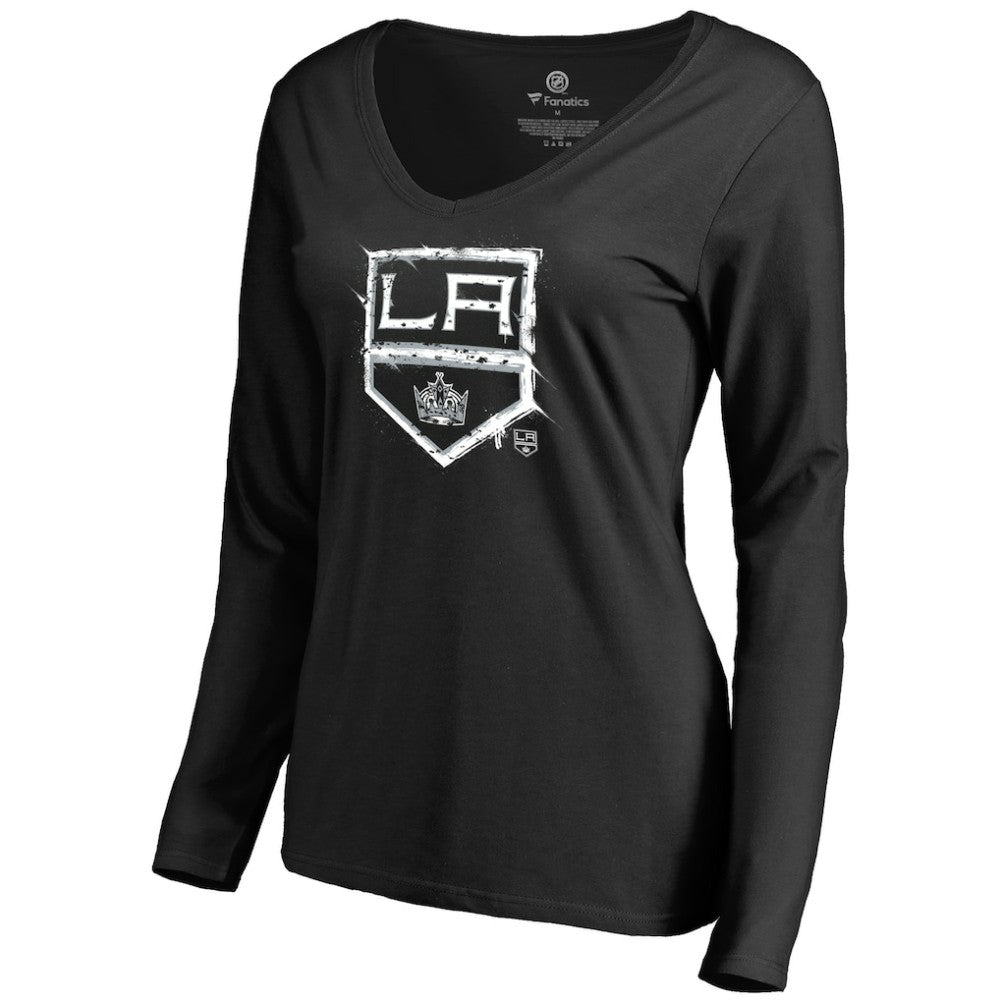 Los Angeles Kings Women's Splatter Logo V-Neck Long Sleeve T-Shirt - Black | US 2902342