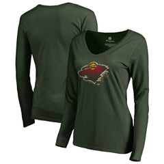 Minnesota Wild Women's Splatter Logo V-Neck Long Sleeve T-Shirt - Green | US 2902343